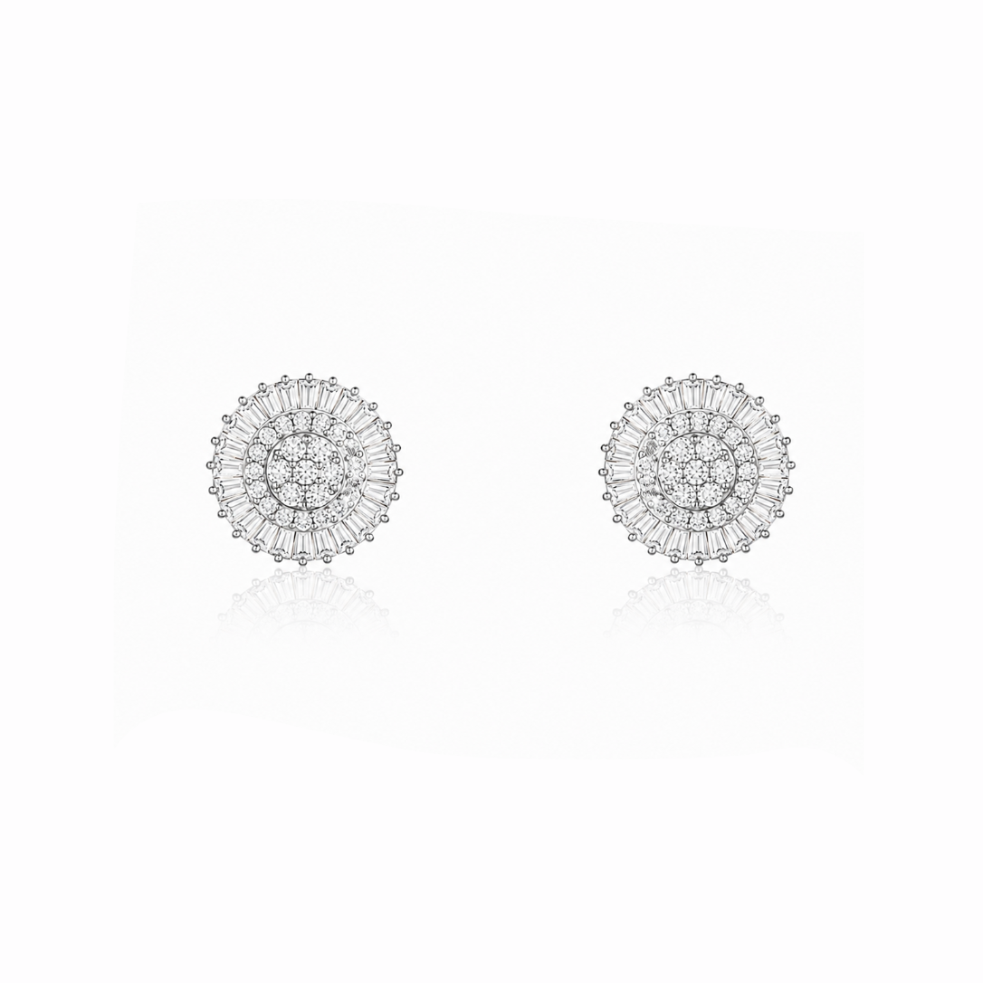Baguette Halo Diamond Stud Earrings