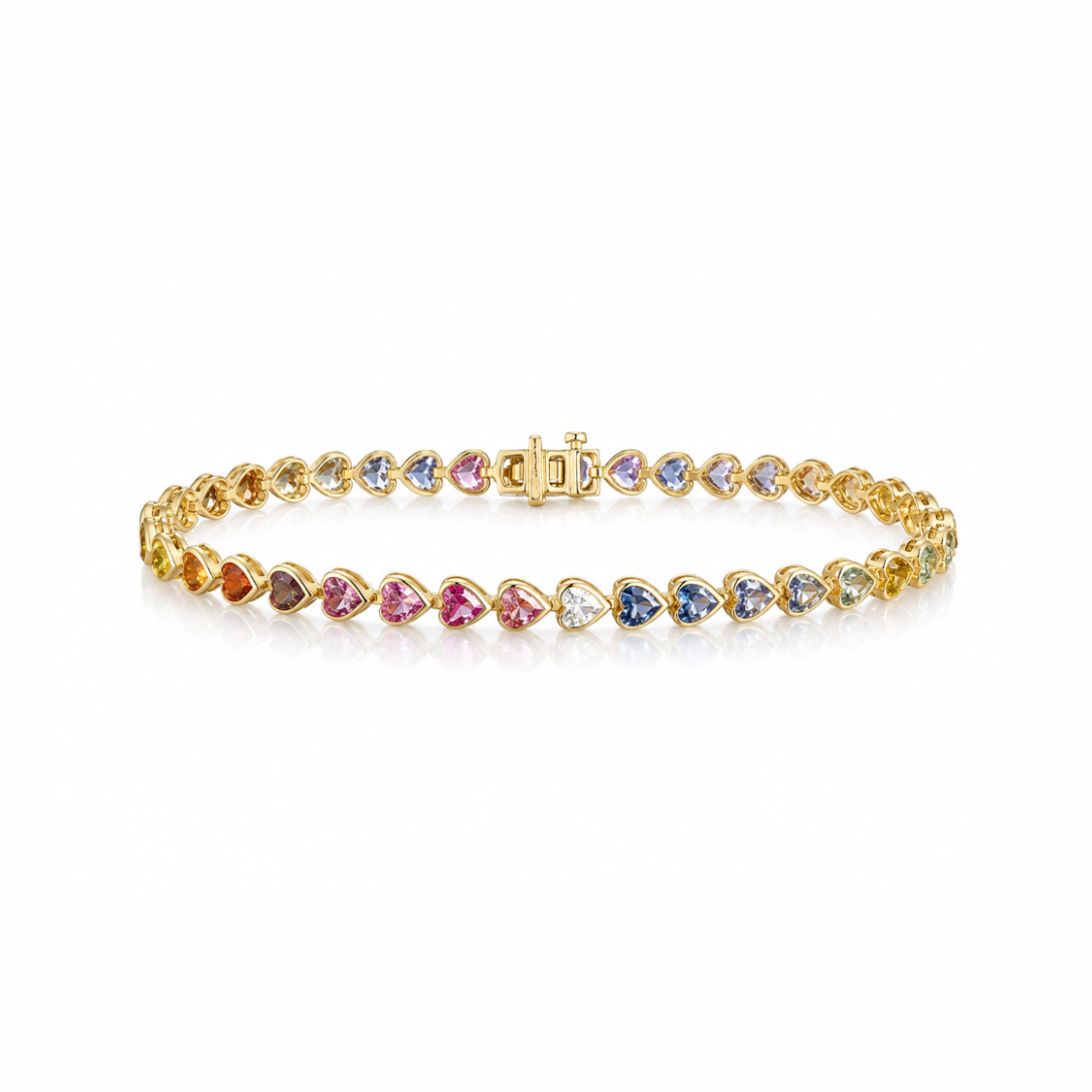 Rainbow Ombre Heart Tennis Bracelet
