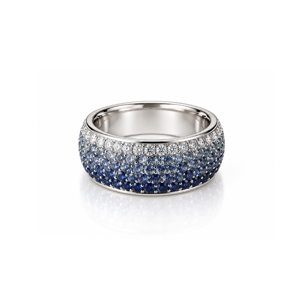 Blue Sapphire Ombré Pave Band