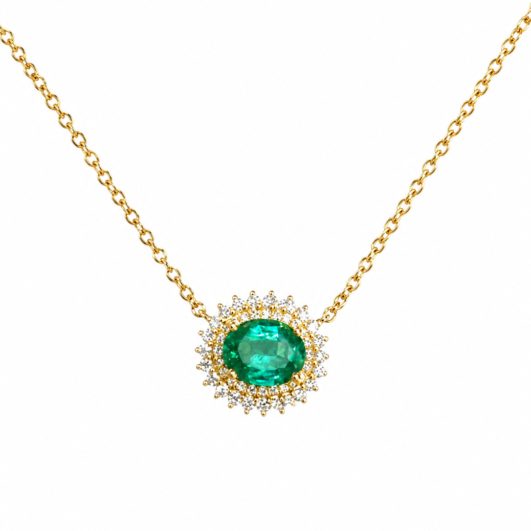 Oval Emerald Halo Necklace