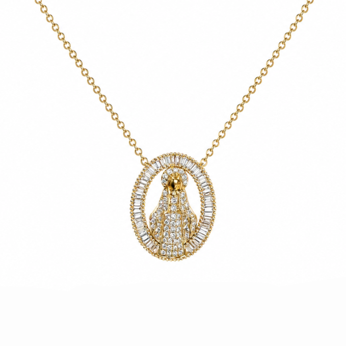 Virgin Mary Diamond Halo Necklace