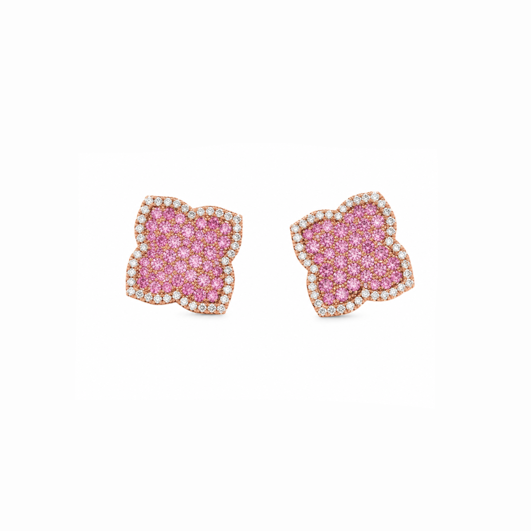 Pink Sapphire Pavé Clover Earrings