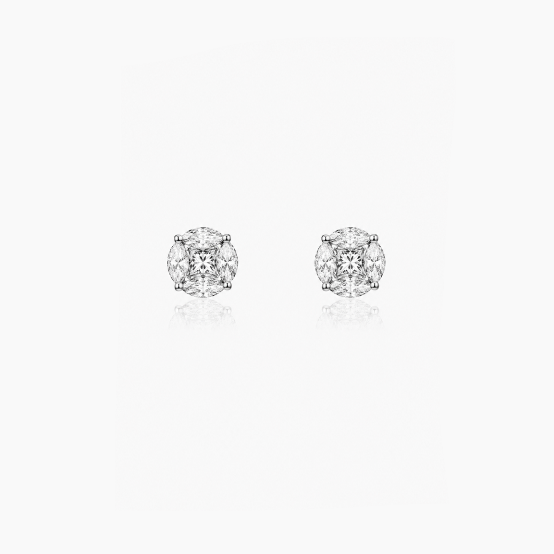 Mixed Cut Illusion Diamond Stud Earrings