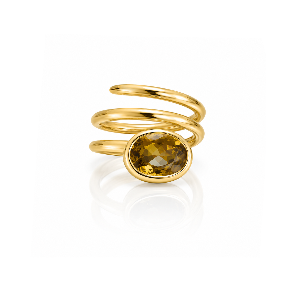 Bezel Smokey Topaz Spiral Ring