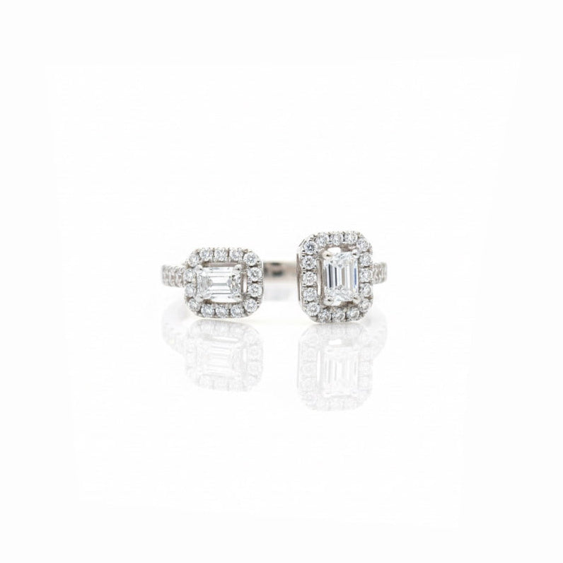 Asymmetric Emerald Cut Toi Et Moi Ring