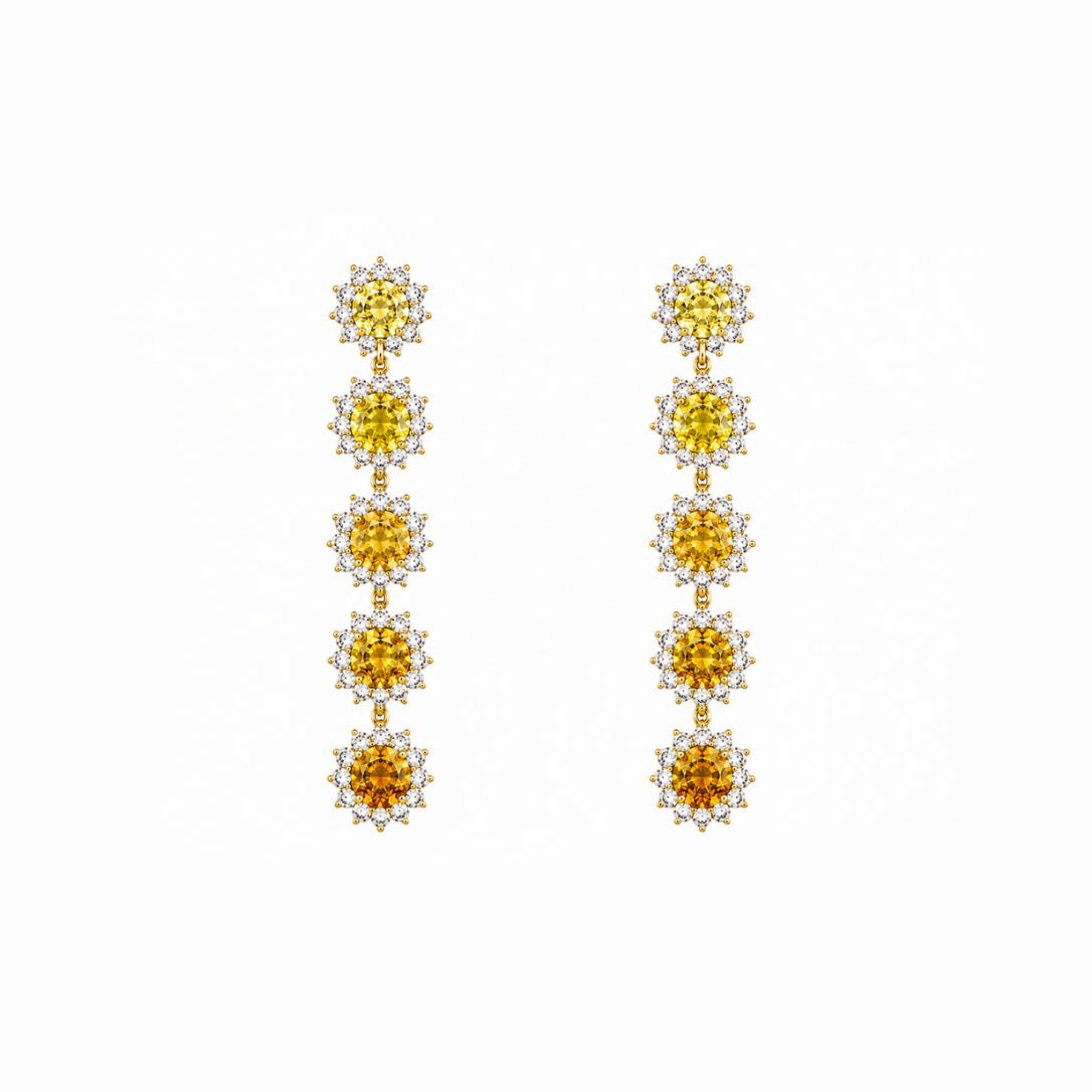 Sapphire & Diamond Five Drop Halo Earrings