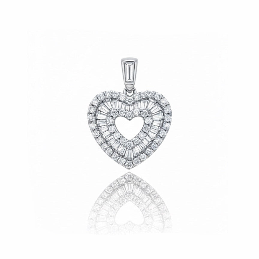 Baguette and Round Diamond Heart Pendant
