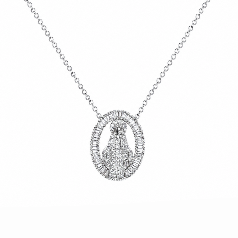 Virgin Mary Diamond Halo Necklace