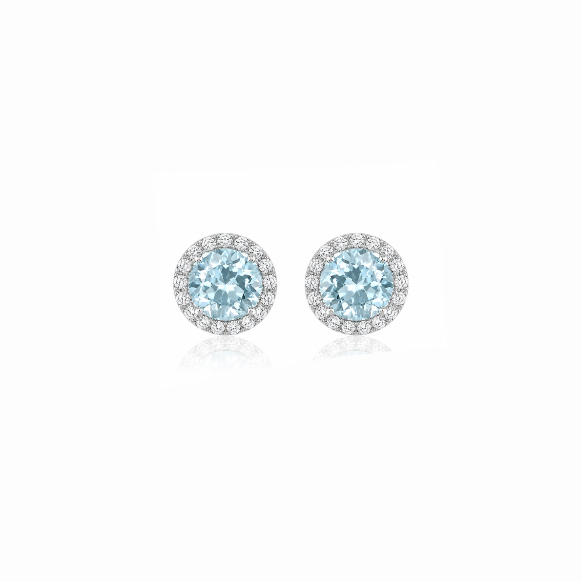 Round Aquamarine & Diamond Halo Stud Earrings