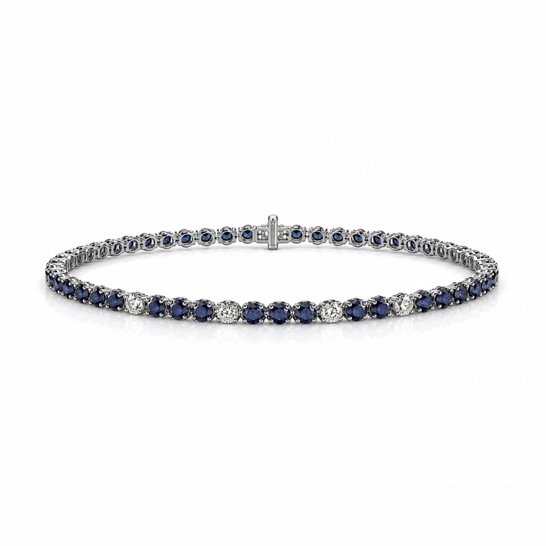 Blue Sapphire & Diamond Circled Tennis Bracelet