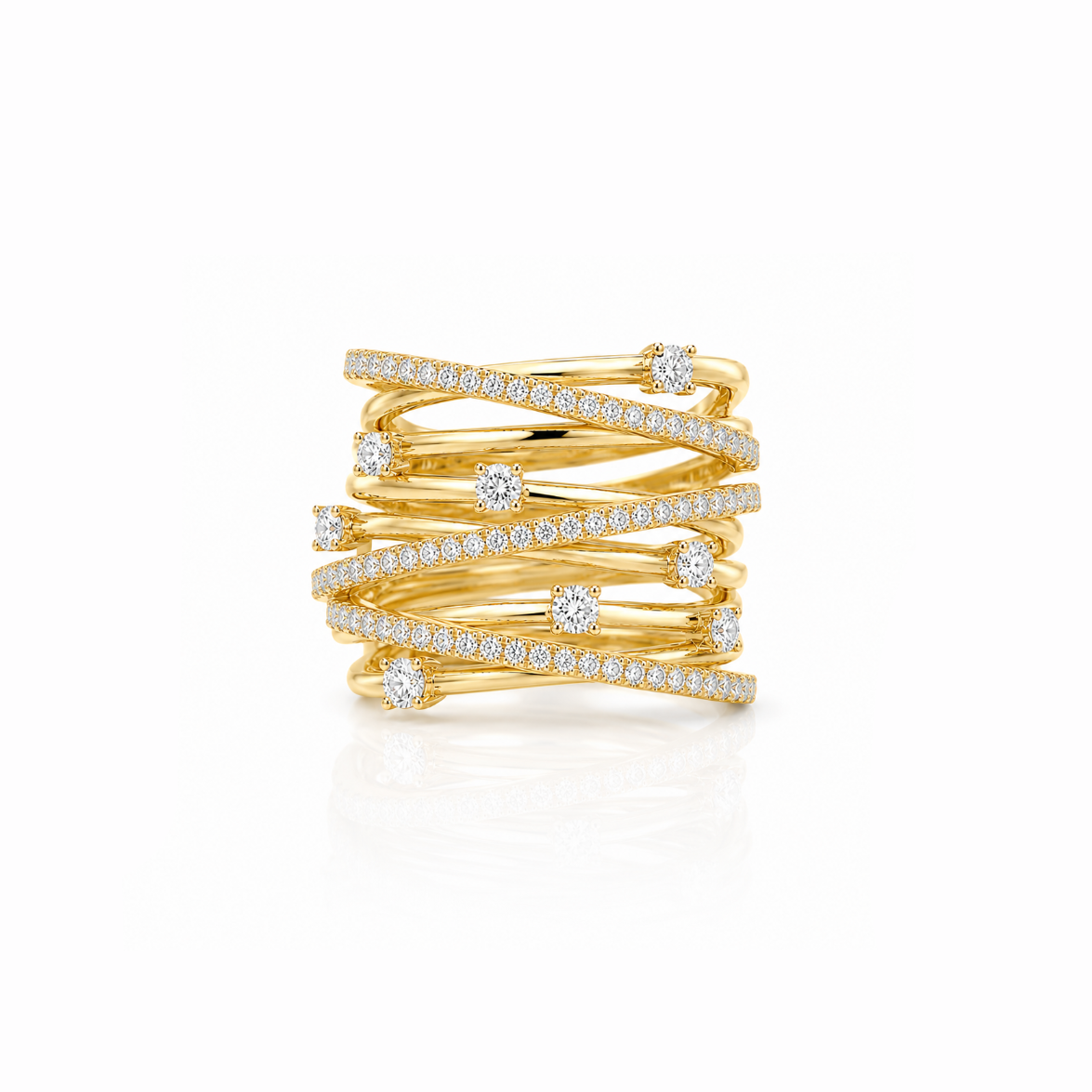 Diamond Crossed Chunky Ring