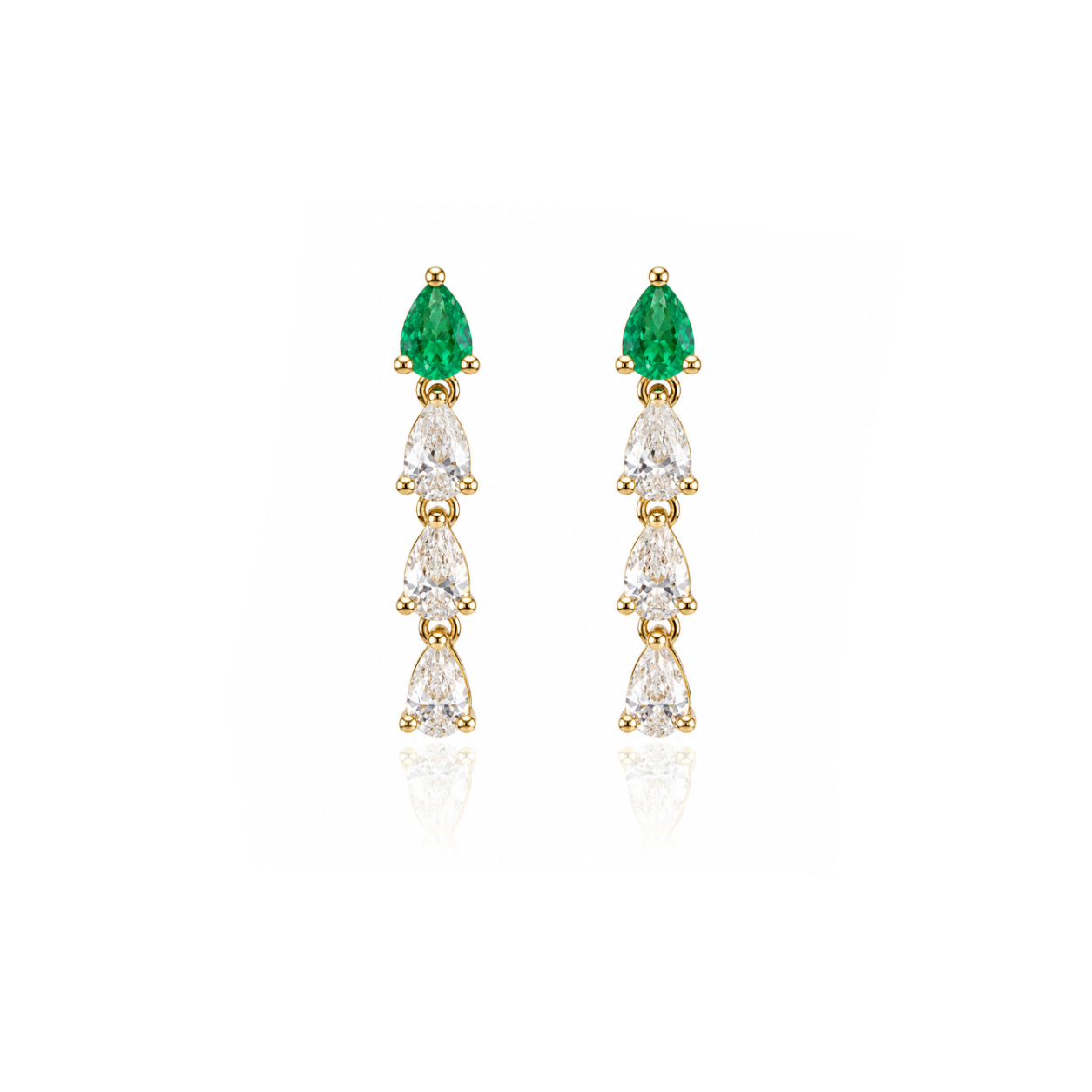 Emerald & Triple Pear Drop Earrings