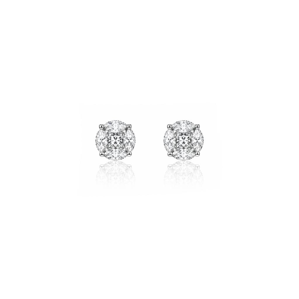 Mixed Cut Illusion Diamond Earrings