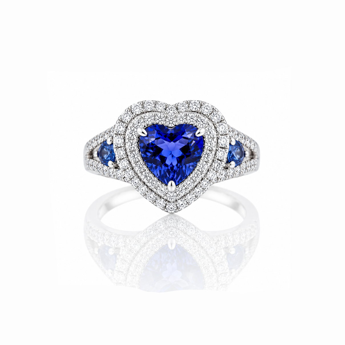 Heart Sapphire Double Halo Ring