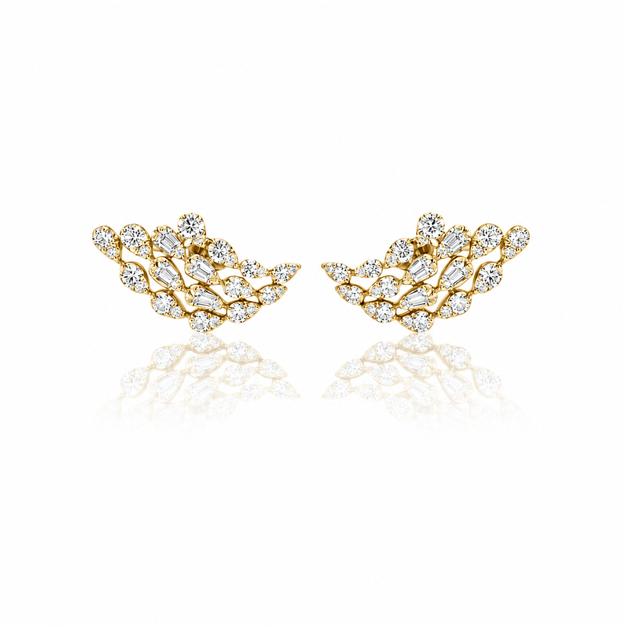 Mixed Cut Diamond Wave Climber Earrings