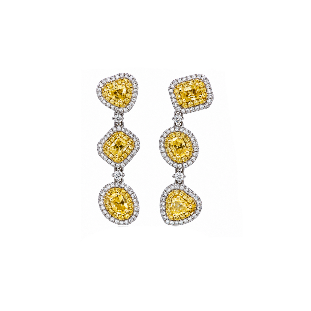 Fancy Yello Diamond Multi Shape Asymmetric Earrings