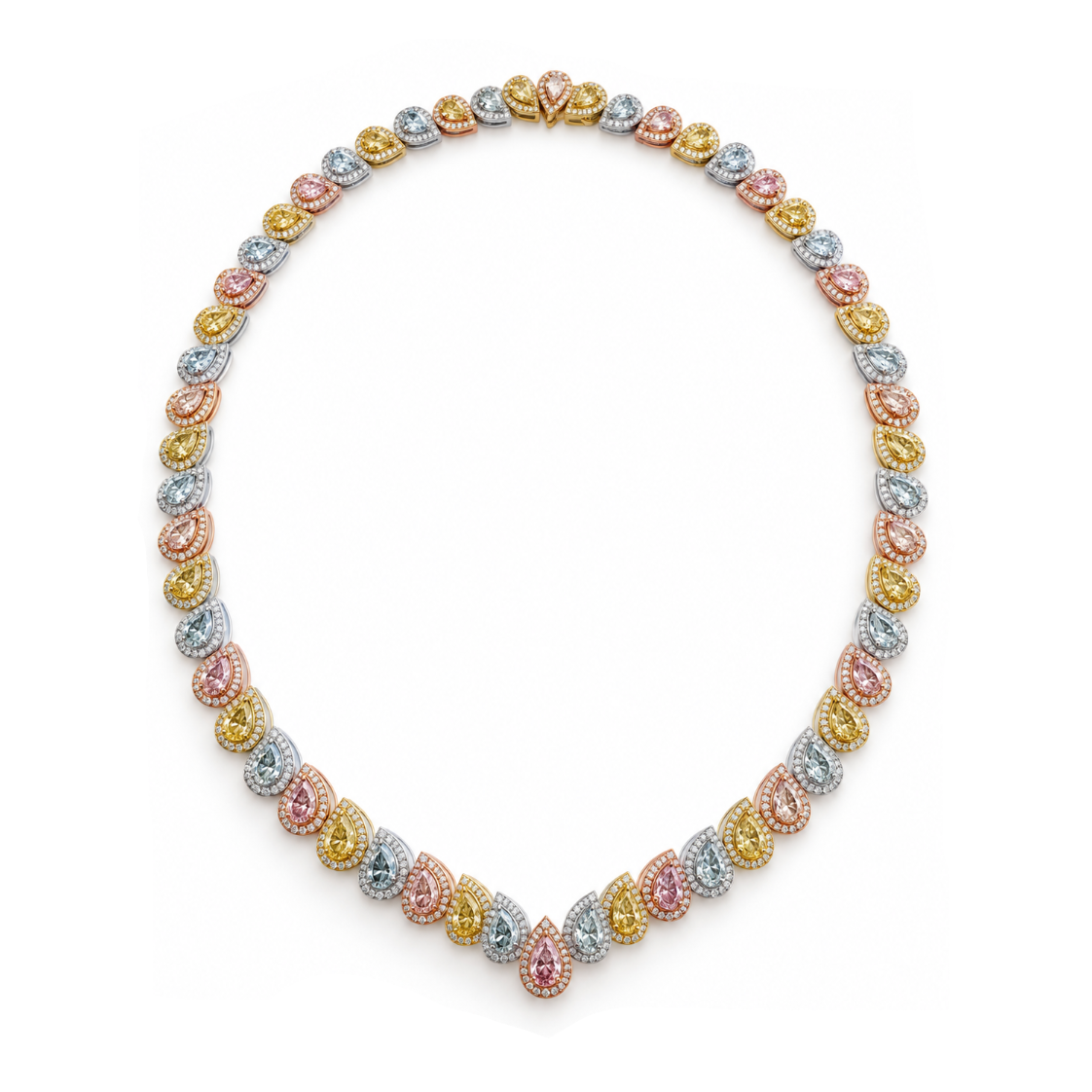 Fancy Color Diamond Pear Tennis Necklace