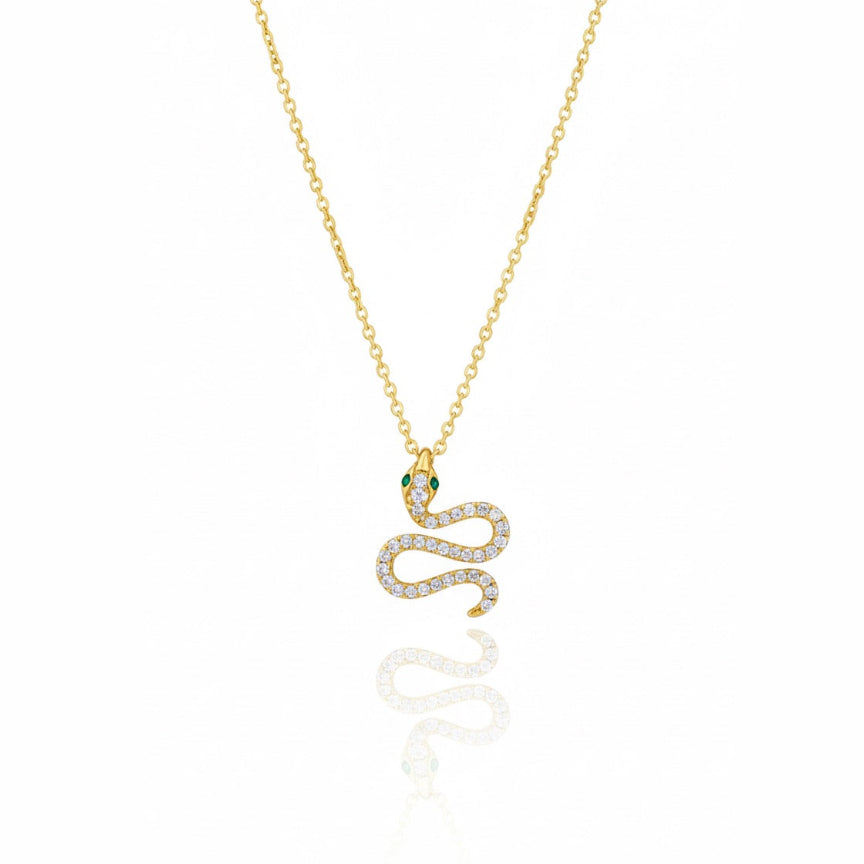 Diamond Pavé Snake with Emerald Eyes Necklace