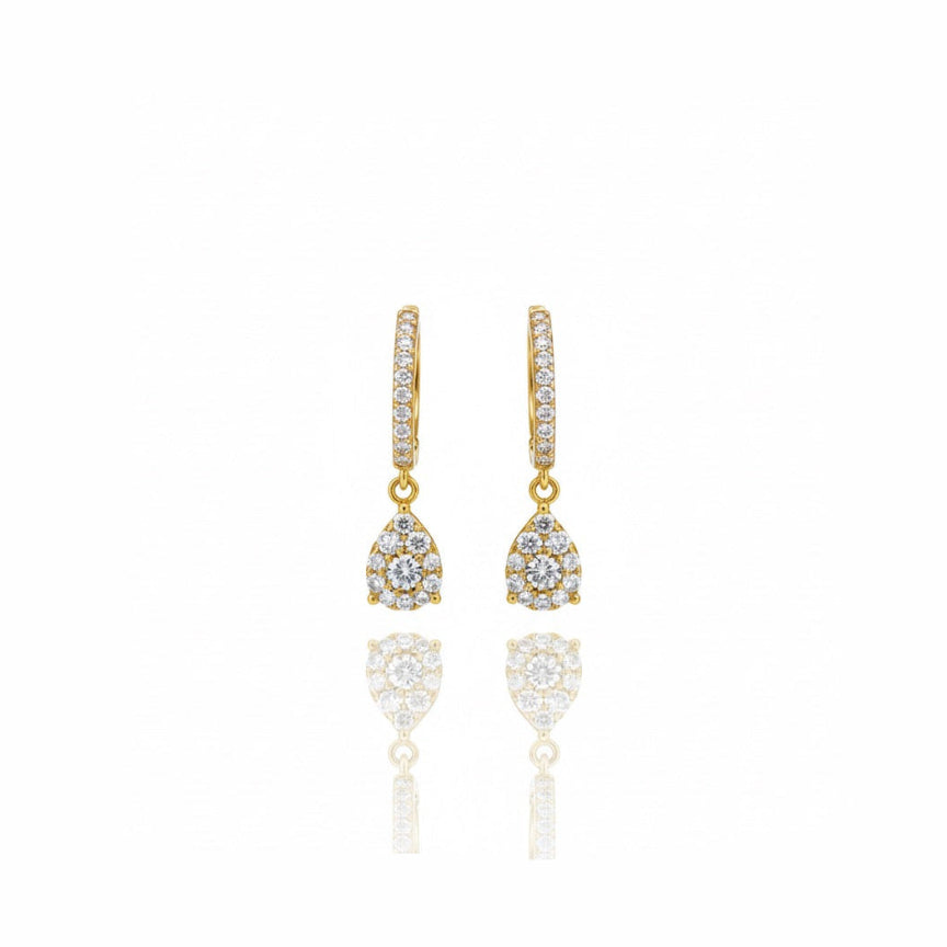 Diamond Pear Cluster Drop Hoop Earrings