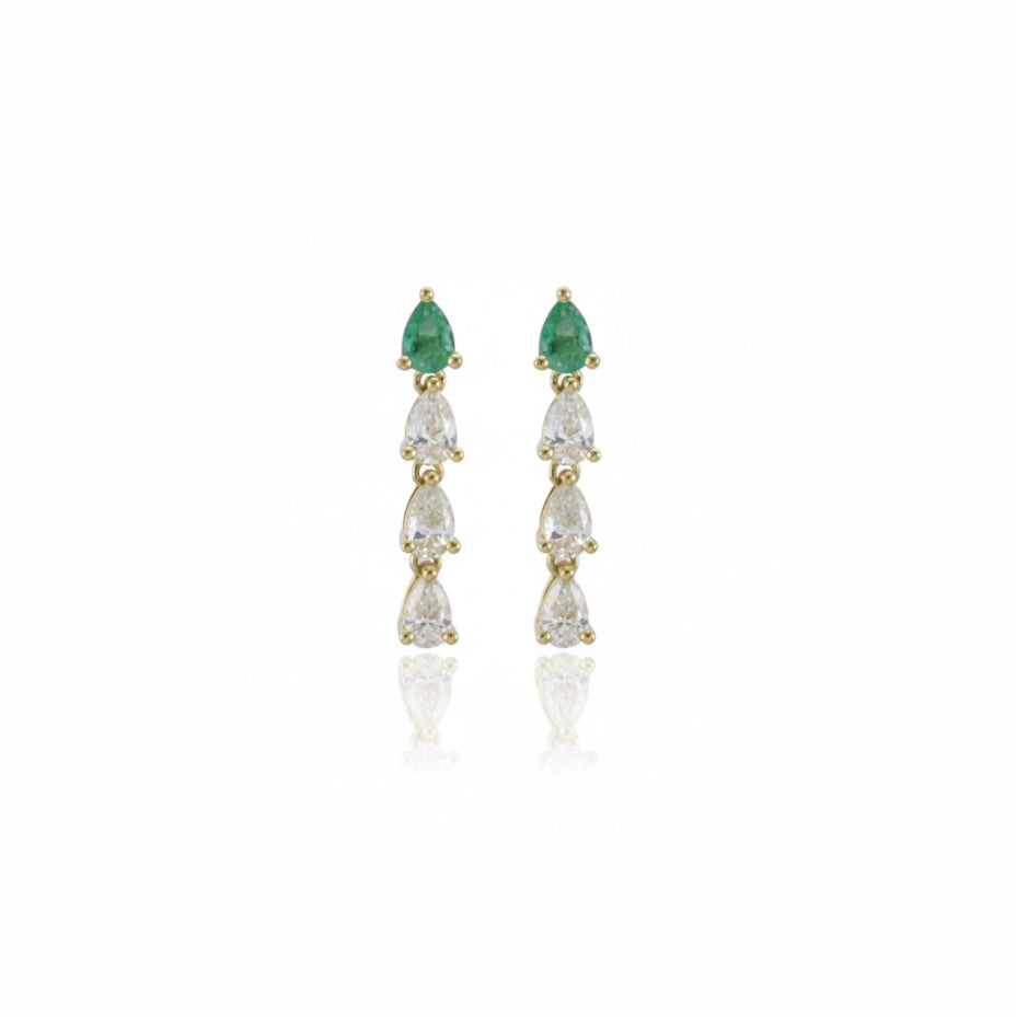 Emerald and Triple Pear Diamond Drop Earrings