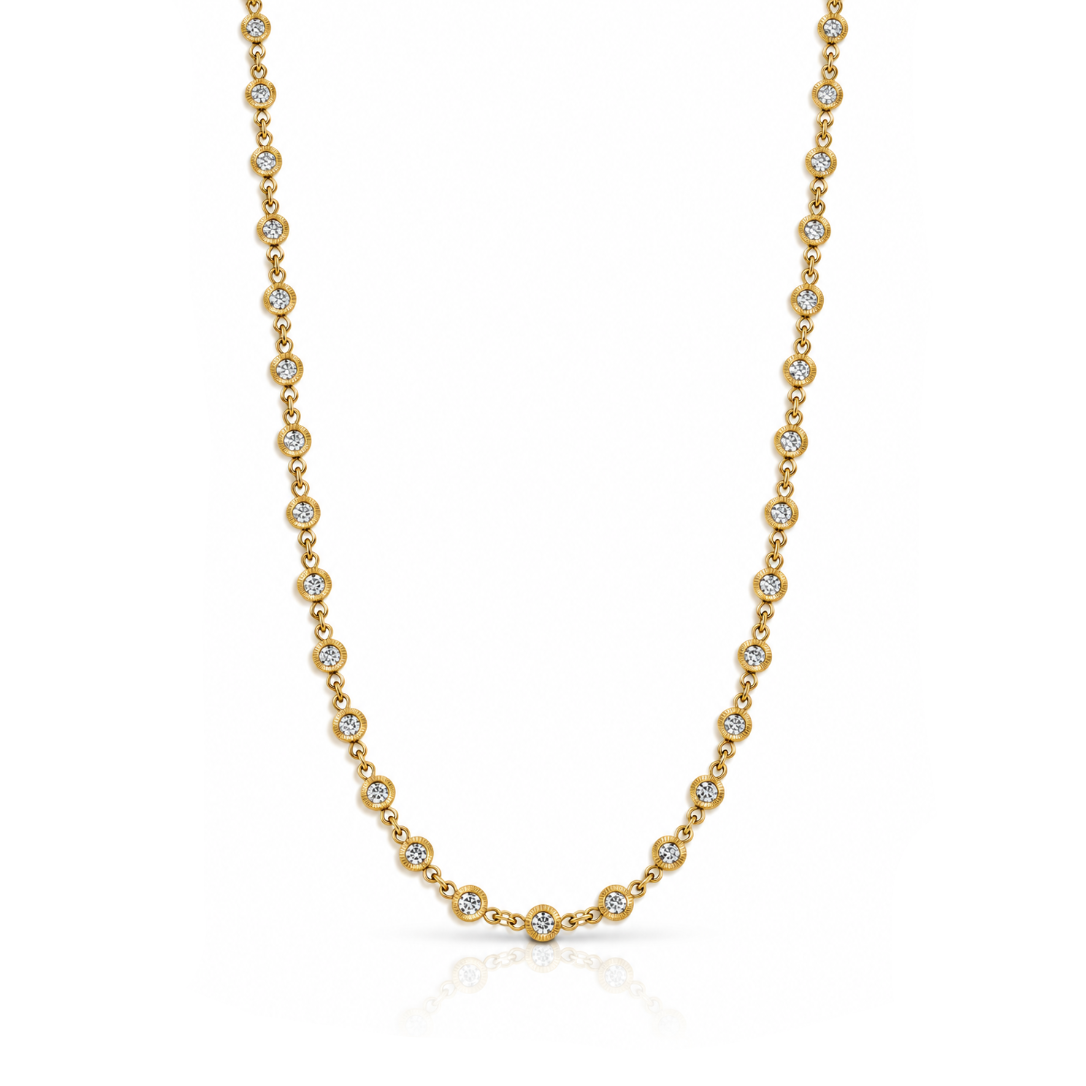 Fluted Bezel Diamond Long Necklace