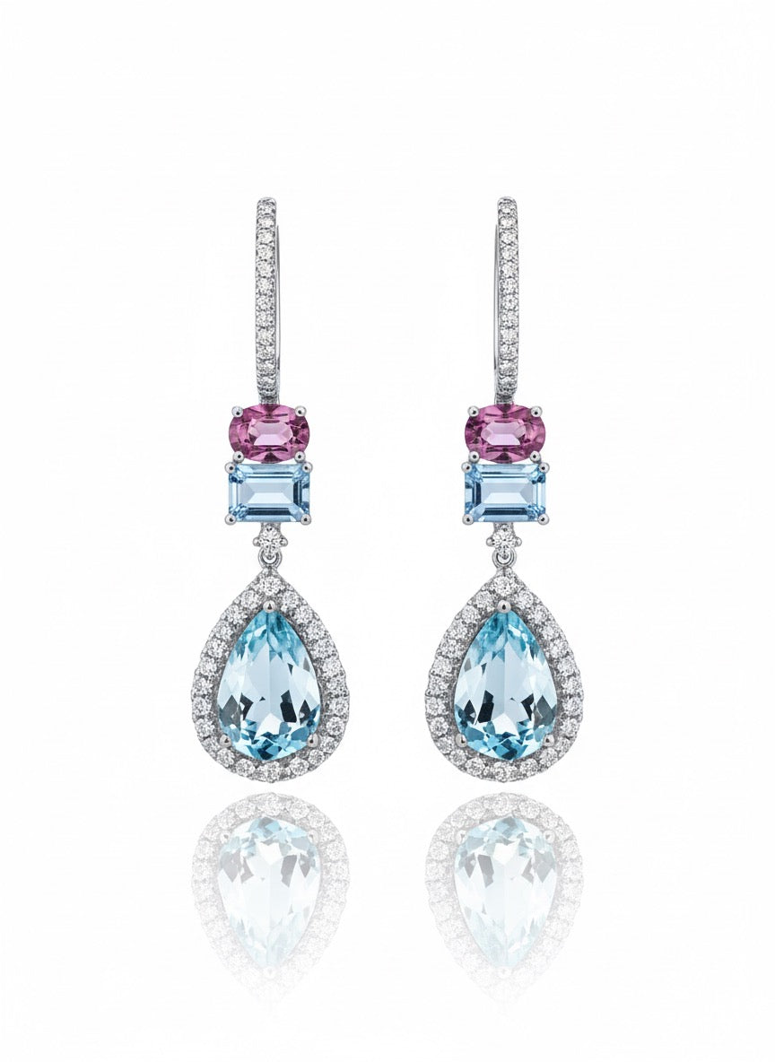 Gemstone and Diamond Halo Drop Earrings