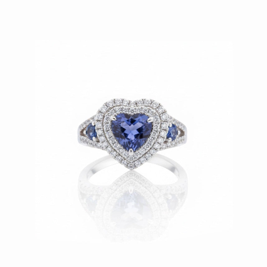 Heart Shaped Sapphire Double Halo Ring