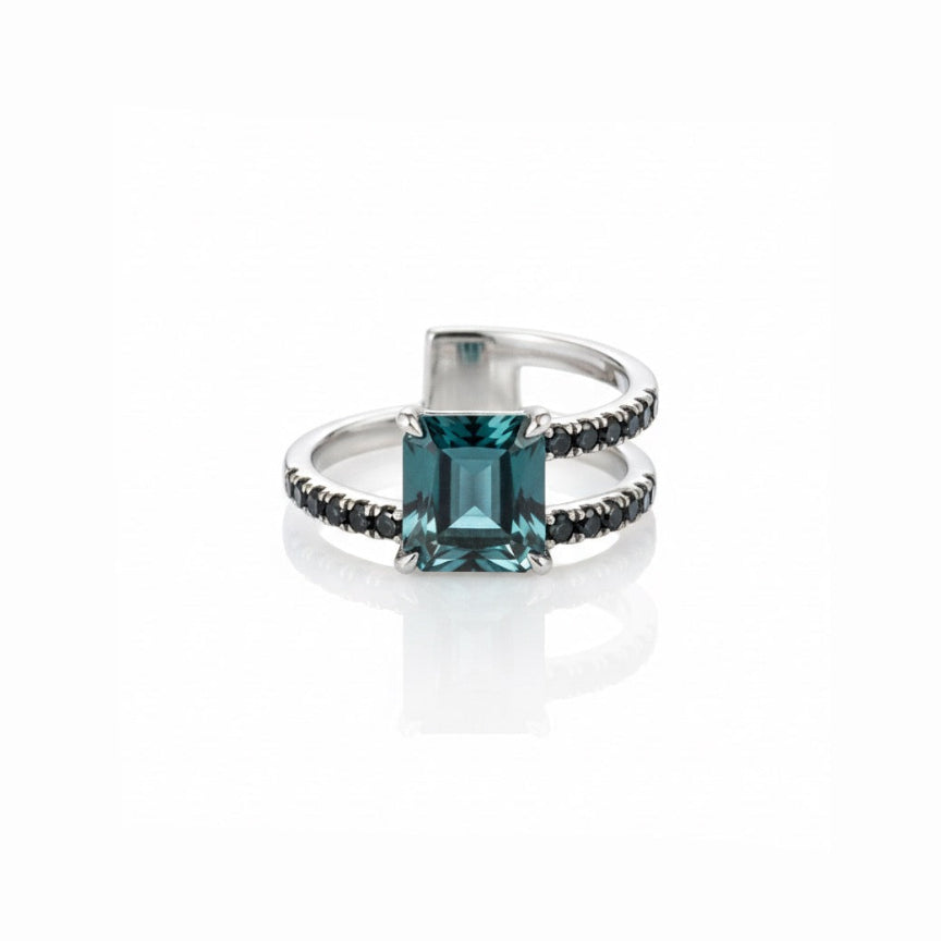 London Blue Topaz with Black Diamond Half Ring