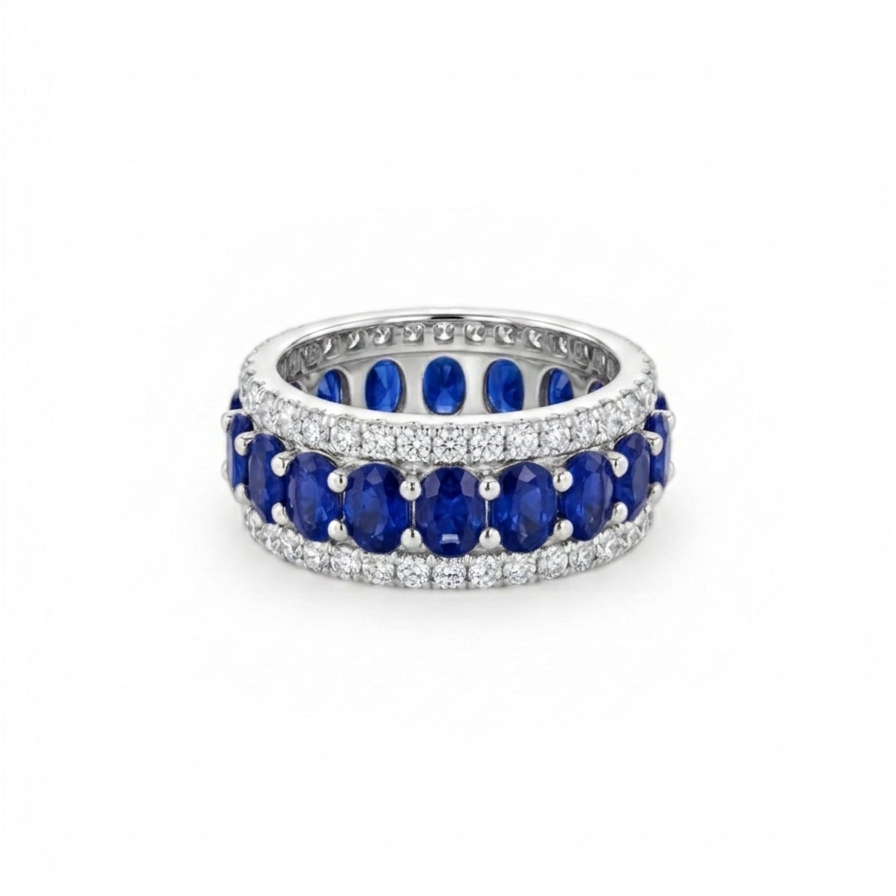 Oval Stone and Diamond Eternity Band