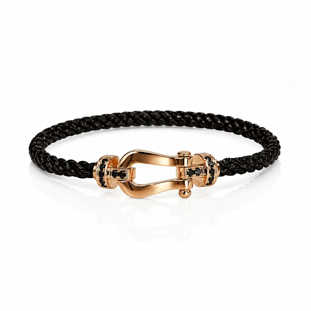 Men Gold Anchor Braided Leather Bracelet
