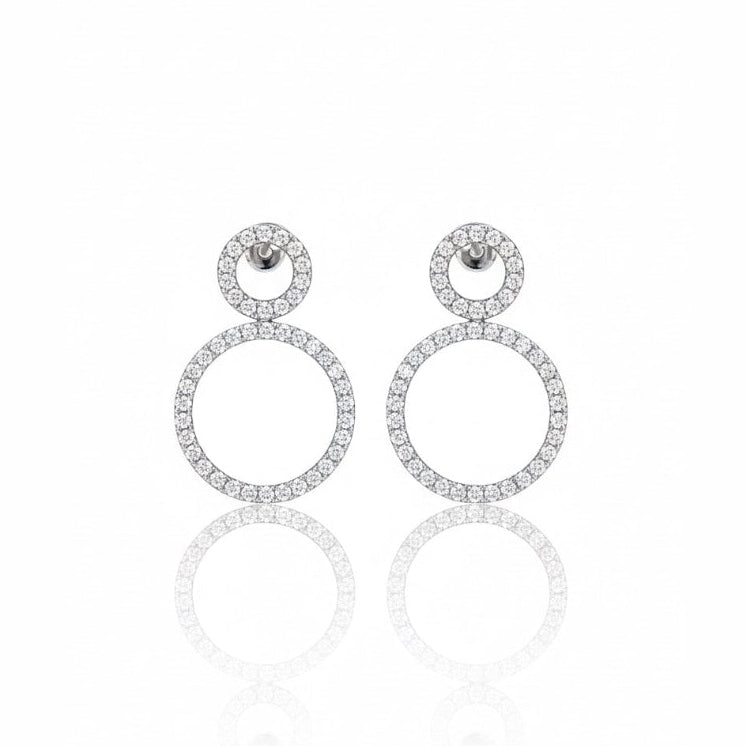 Pavé Diamond Double Circle Drop Earrings