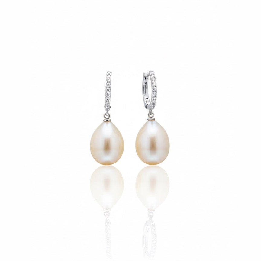 Teardrop Pearl and Diamond Hoop Earrings